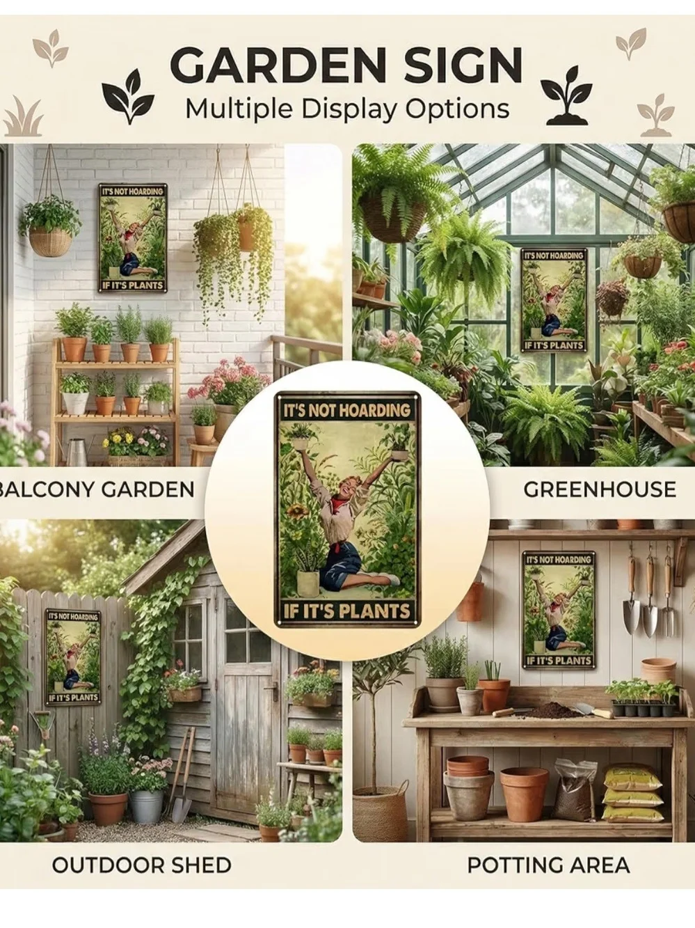 It's Not Hoarding If It's Plants Wall Art - Vintage Plant Lover Sign - Green
